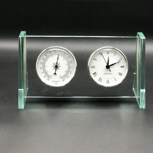 Seth Thomas Glass Display Mantle Desk Quartz Clock & Themometer Tested Works - Picture 1 of 9